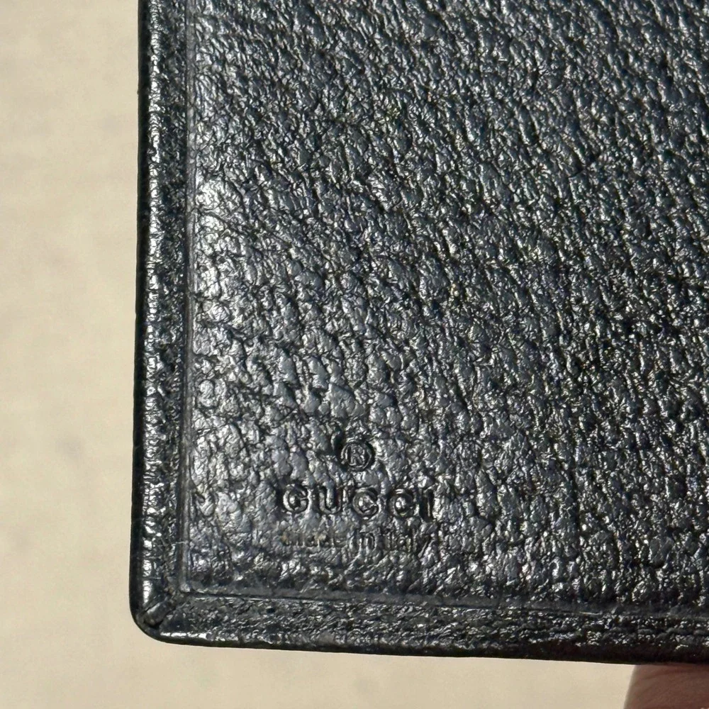 Vintage Gucci Black Pigskin Leather Long Wallet Silver Logo Bar Archival - Picture 5 of 9